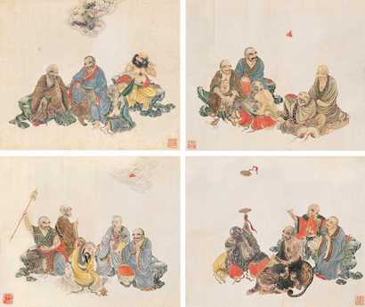 佚名 十八罗汉（四帧） 镜心